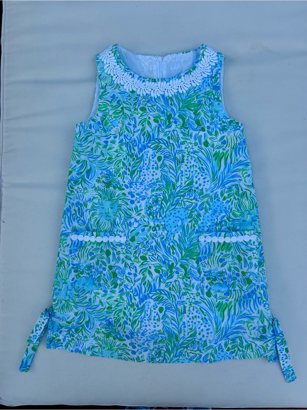 Lilly Pulitzer Blue and Green Floral Shift Dress for Girls, EUC, Size 7